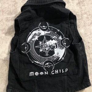 Hot Topic Black Denim Vest with Mystical Graphic “MoonChild